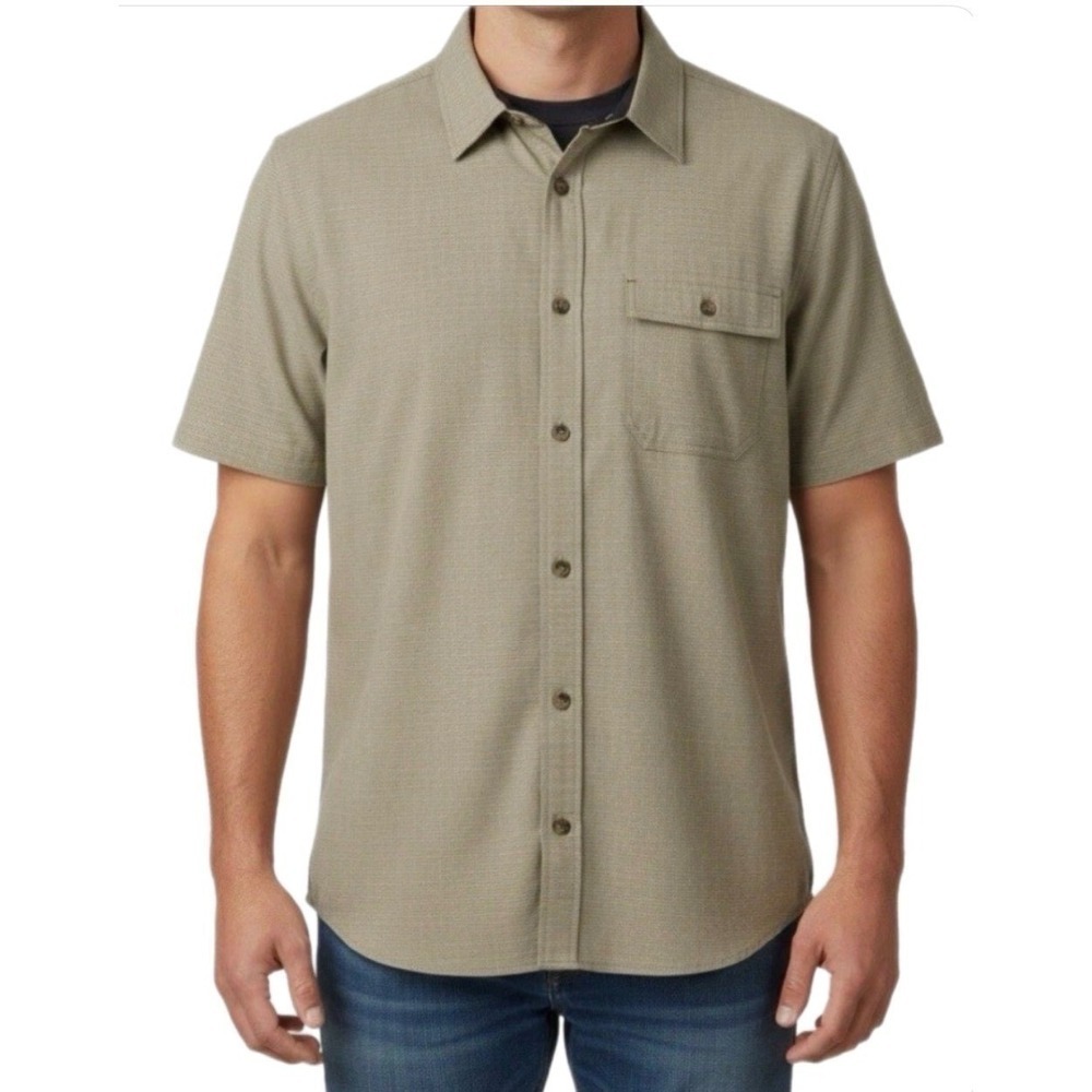 Avalanche Button Down Shirt‎ Men L Khaki Short Sleeve Stretch Outdoor Hiking